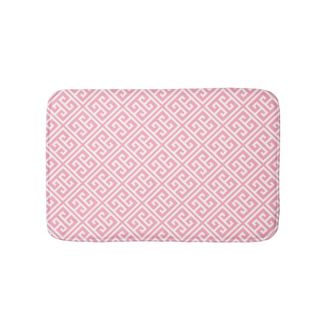 Pink Greek Key Pattern Bath Mat (Front)