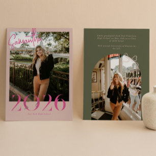 Pink Green 2026 Coquette Bow Photo Graduation Announcement