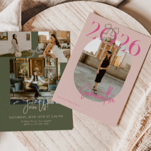Pink Green 2026 Coquette Bow Photo Graduation Invitation