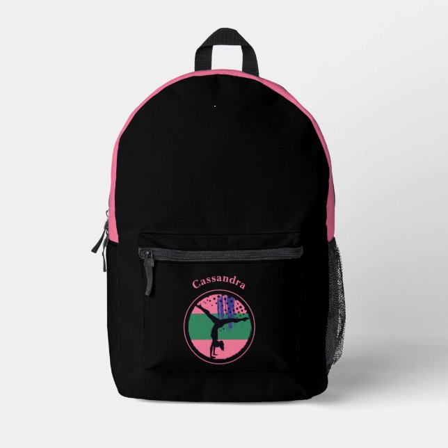 Pink Green Abstract Art Gymnast Printed Backpack (Front)