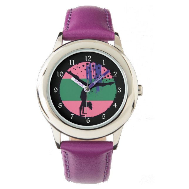 Pink Green Abstract Art Gymnast Watch (Front)