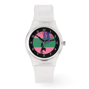 Pink Green Abstract Art Gymnast Watch
