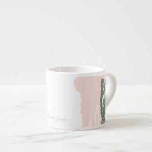 Pink & Green Abstract Brush Strokes Monogram Name Espresso Cup
