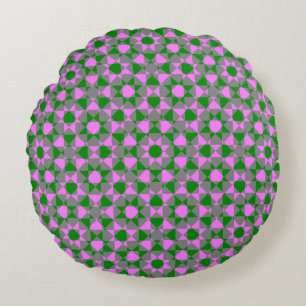 Pink Green Abstract Chequered Square Pattern Round Cushion
