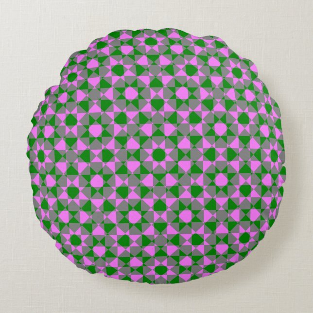 Pink Green Abstract Chequered Square Pattern Round Cushion (Front)