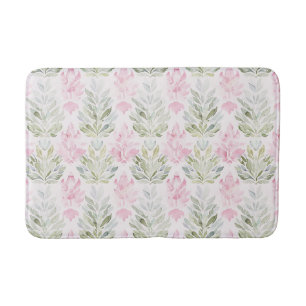 Pink Green Abstract Floral Bath Mat