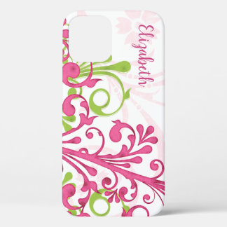Pink Green Abstract Floral iPhone 12 Pro Case