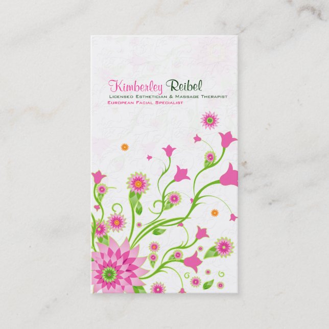 Pink & Green Abstract Floral Design-Light Business Card (Front)