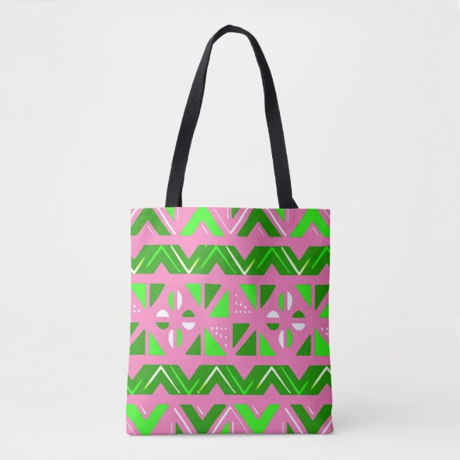 Pink & Green African Pattern Tote Bag (Front)