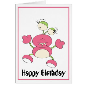Pink & Green Alien Happy Birthday Greeting Card