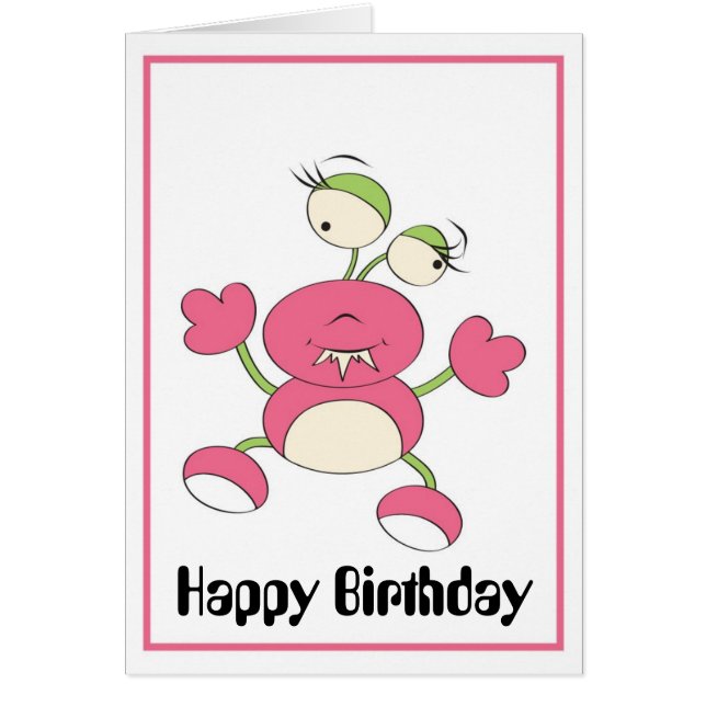 Pink & Green Alien Happy Birthday Greeting Card (Front)