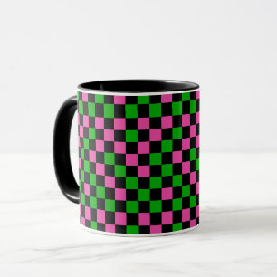 Pink Green And Black Chequered Pattern Mug