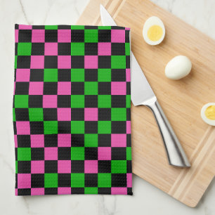 Pink Green And Black Chequered Pattern Tea Towel