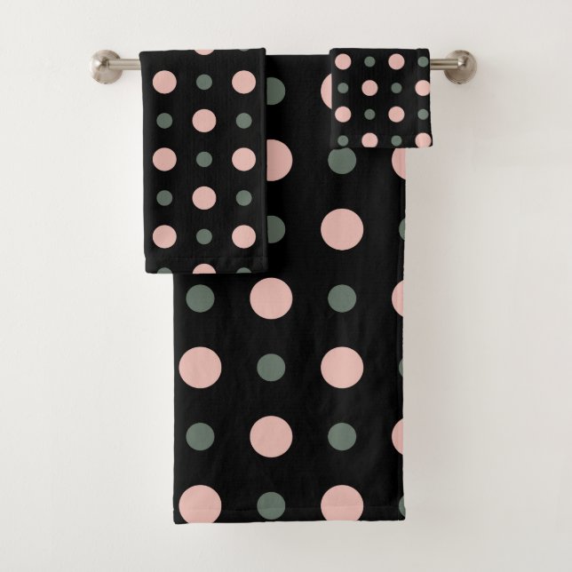 pink green and black dots bath towel set (Insitu)