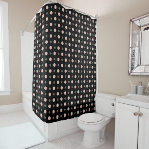pink green and black dots shower curtain