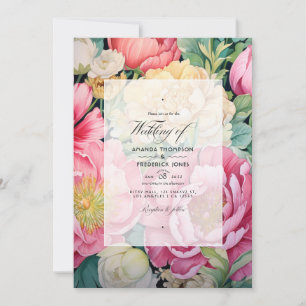 Pink, Green and Gold Floral Spring Wedding Invitation