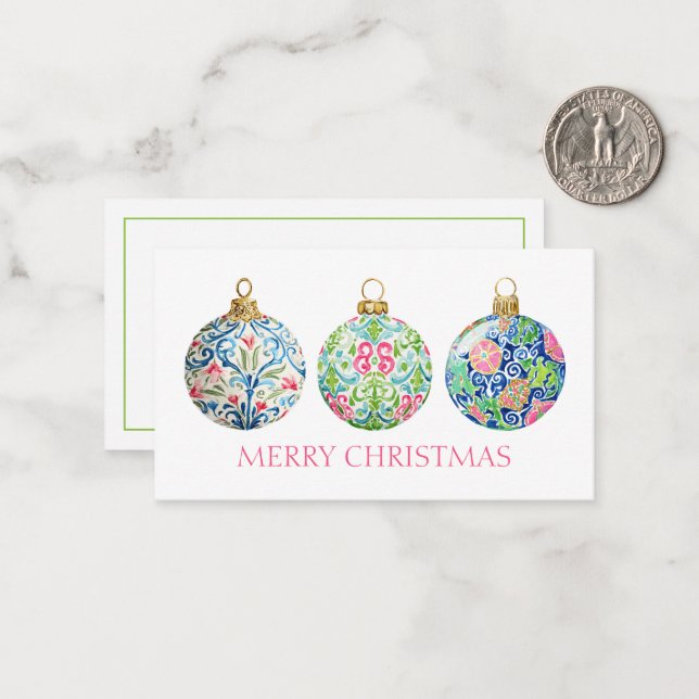 Pink Green and Navy Blue Chinoiserie Christmas Card (Front/Back In Situ)