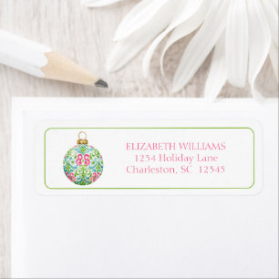 Pink Green and Navy Blue Chinoiserie Christmas Return Address Label
