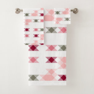 pink green and off-white geometric bath towel set