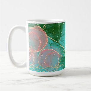 Pink, green, and teal alcohol ink coffee mug