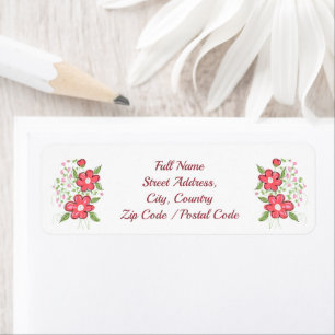Pink green and white floral return address label