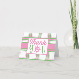 Pink, Green and White Nautical Themed Thank You Card