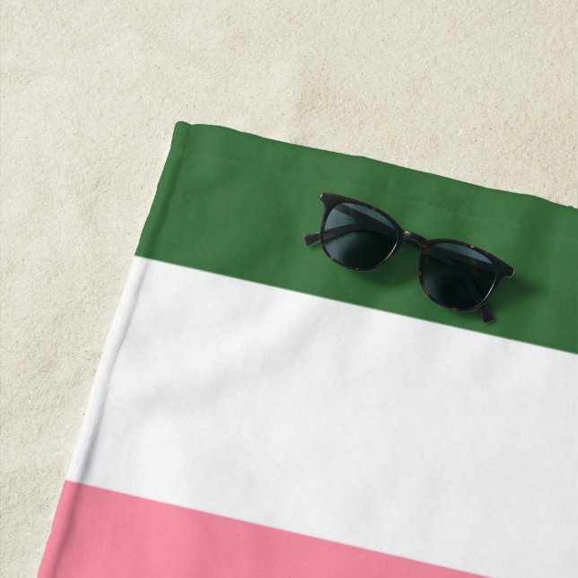 Pink, Green and White Stripes  Beach Towel (In Situ)