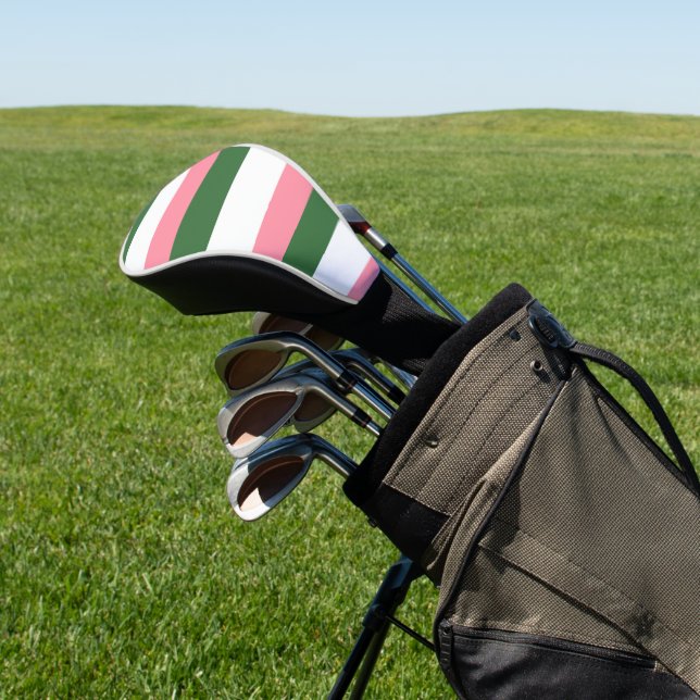 Pink, Green and White Stripes  Golf Head Cover (In Situ)