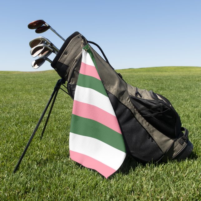Pink, Green and White Stripes  Golf Towel (Green)