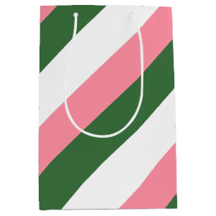 Pink, Green and White Stripes Medium Gift Bag