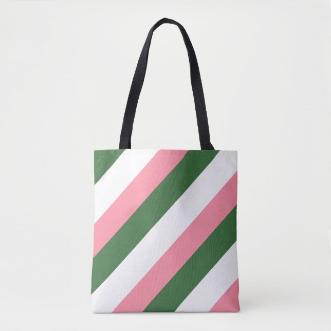 Pink, Green and White Stripes Tote Bag (Front)