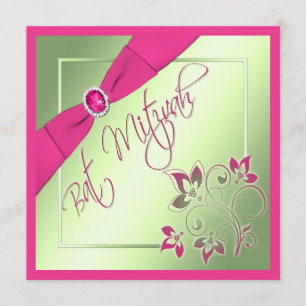 Pink, Green, and Yellow Bat Mitzvah Invitation