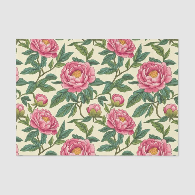 Pink, Green and Yellow Chinoiserie Floral Tissue Paper (Front)