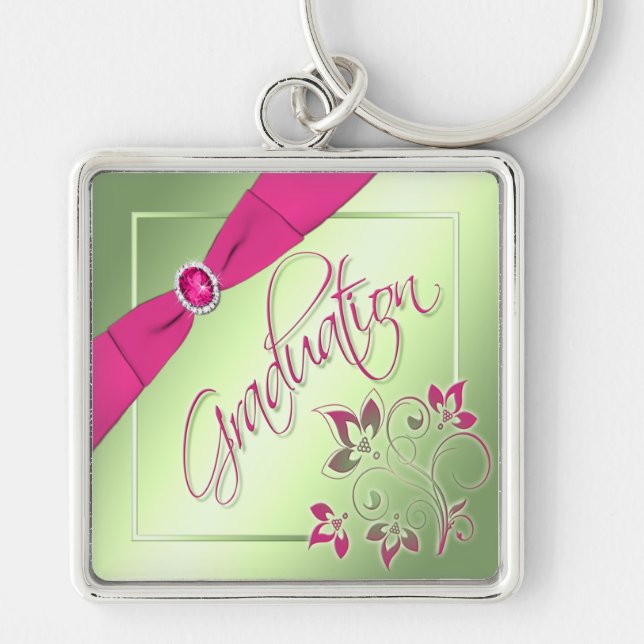 Pink, Green, and Yellow Graduation Keychain (Front)