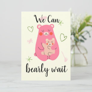 Pink green and yellow quirky bear baby shower invitation