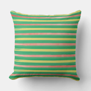 Pink, green and yellow stripe outdoor pillow