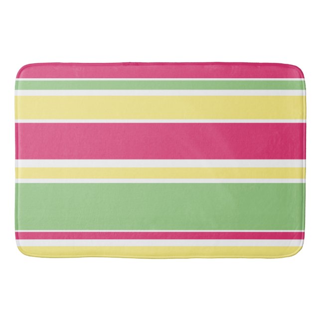 Pink, green and yellow stripes bath mat (Front)