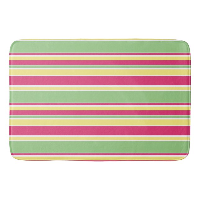 Pink, green and yellow stripes bath mat (Front)