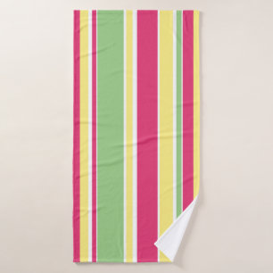 Pink, green and yellow stripes bath towel