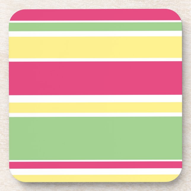 Pink, green and yellow stripes coaster (Front)