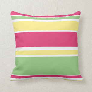 Pink, green and yellow stripes cushion