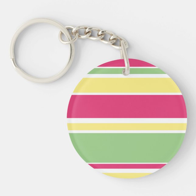 Pink, green and yellow stripes key ring (Front)