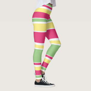 Pink, green and yellow stripes leggings