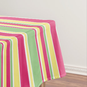 Pink, green and yellow stripes tablecloth