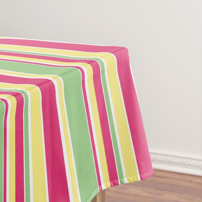 Pink, green and yellow stripes tablecloth (In Situ)