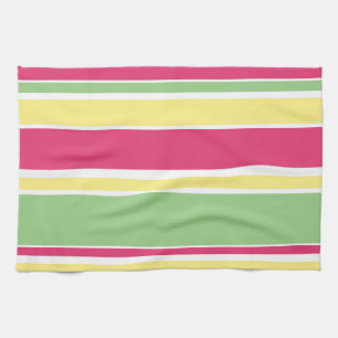 Pink, green and yellow stripes tea towel