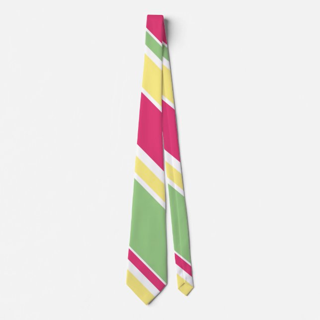 Pink, green and yellow stripes tie (Front)