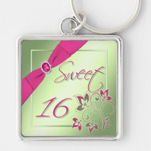 Pink, Green, and Yellow Sweet Sixteen Keychain