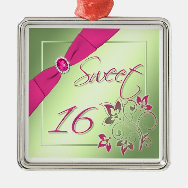 Pink, Green, and Yellow Sweet Sixteen Ornament (Front)