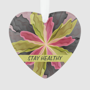 Pink Green Anthracite Fantasy Flower Fractal Text Ornament
